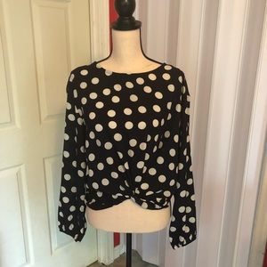 Haute Monde Navy w/ White Polka Dots Top Sz L